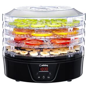 adiding food dehydrator machine, dehydrator with 4 bpa free trays, digital timer & temperature control, 350w food dryer for fruit vegetable meat beef jerky herbs pet treats