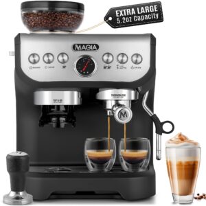 zulay kitchen magia manual espresso machine with grinder and milk frother - 15 bar pressure pump cappuccino machine - latte machine - & extra large 2l removable water tank