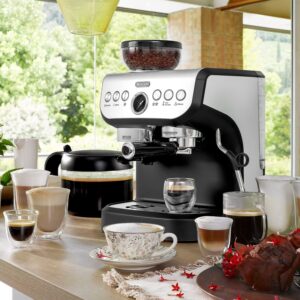 Zulay Kitchen Magia Manual Espresso Machine with Grinder and Milk Frother - 15 Bar Pressure Pump Cappuccino Machine - Latte Machine - & Extra Large 2L Removable Water Tank