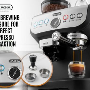 Zulay Kitchen Magia Manual Espresso Machine with Grinder and Milk Frother - 15 Bar Pressure Pump Cappuccino Machine - Latte Machine - & Extra Large 2L Removable Water Tank