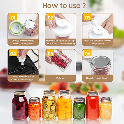 Mason Jar Vacuum Sealer, Jar Sealer and Accessory Hose for Foodsaver, Food Storage Vacuum Sealer Jar Attachment Kit with Lid Opener for Wide-Mouth & Regular-Mouth Mason Jar