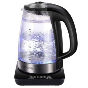 lumamu glass electric kettle, tea kettle water boiler with boil-dry protection, led indicator, double wall temperature control, 1500w wide opening, bpa free