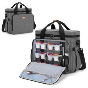 curmio coffee maker travel bag compatible with keurig k-mini or k-mini plus, single serve coffee brewer carrying case with multiple pockets for k-cup pods, travel mugs, gray (bag only, patent design)
