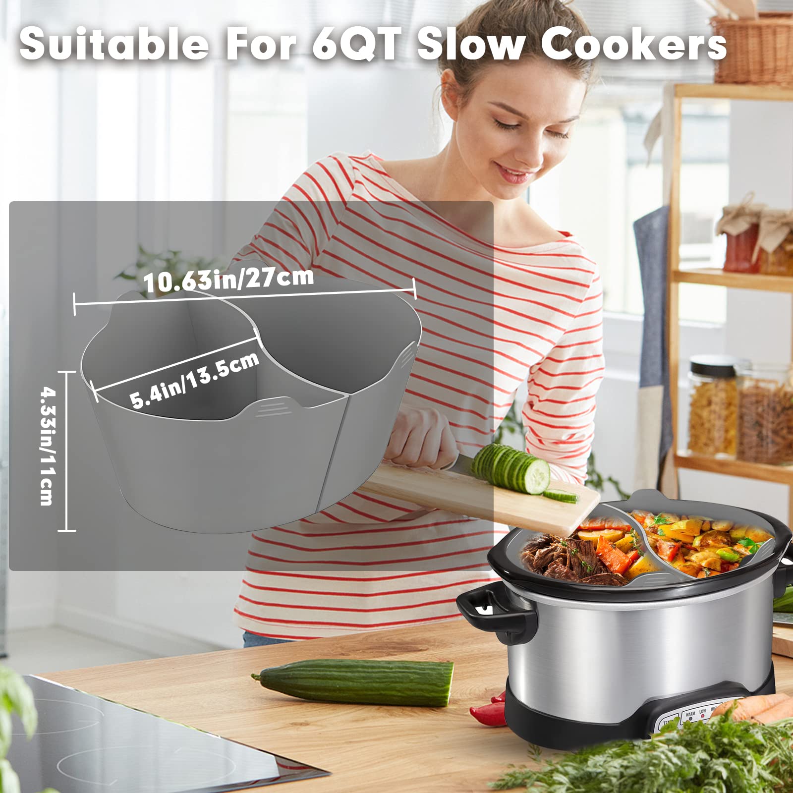 Silicone Slow Cookers Liners Fit for Crockpot 6QT, BPA Free/Reusable/Leakproof/Slow Cooker Divider Liner, Dishwasher Safe Slow Cooker Accessories Cooking Liner for Most 6 Quart Slow Cooker