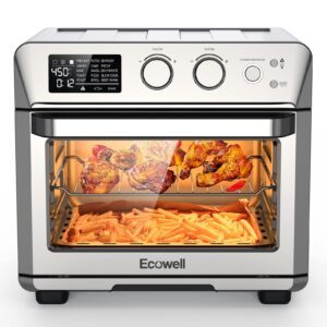 ecowell air fryer toaster oven combo, 15-in-1 airfryer toaster ovens countertop, 26.4 qt stainless steel air fryers convection oven, for 360° even & healthy cooking, model: ecokx01, silver