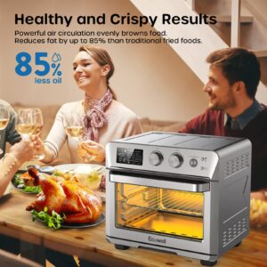 ECOWELL Air Fryer Toaster Oven Combo, 15-in-1 Airfryer Toaster Ovens Countertop, 26.4 QT Stainless Steel Air Fryers Convection Oven, for 360° Even & Healthy Cooking, Model: ECOKX01, Silver