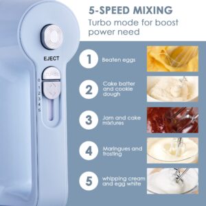 REDMOND Electric Hand Mixer, 5-Speed Hand Mixer with Measuring Storage Case, Kitchen Handheld Mixer Includes Dough Hooks, Whisk and Beaters for Cream, Cake, Cookies, Eggs 250W Hand Mixer with Measuring Box, HM018 Yellow