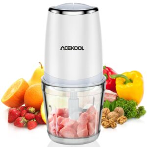 mini food processor with 2.5 cup glass bowl, acekool small electric food chopper for vegetables meat fruits nuts puree - 300w 2 speed kitchen food processor with sharp blades