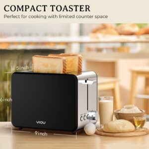 YIOU Toaster 2 Slice Stainless Steel 2 Slice Toaster 1.5 Inch Extra Wide Slots 6 Browning Setting Toaster Bagel Toaster Reheat Defrost Cancel Function Removable Crumb Tray Easy Cleaning T2S-Black