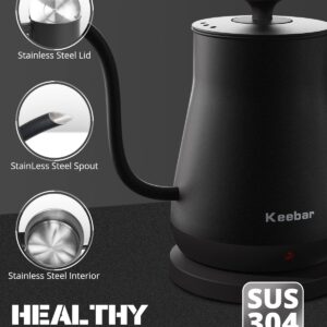 Electric Gooseneck Kettle, Pour Over Kettle & Tea Kettle with 5 Variable Temperature Presets, 304 Stainless Steel, LCD Touch Screen, 1000 Watt Quick Heating, 0.8L, Matte Black, XH-ZCQ07B-B