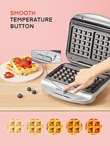 FOHERE Waffle Maker Belgian 1000W, 2 Slice Waffle Iron with Browning Control, Nonstick Plates, Indicator Lights, Cord-Storage