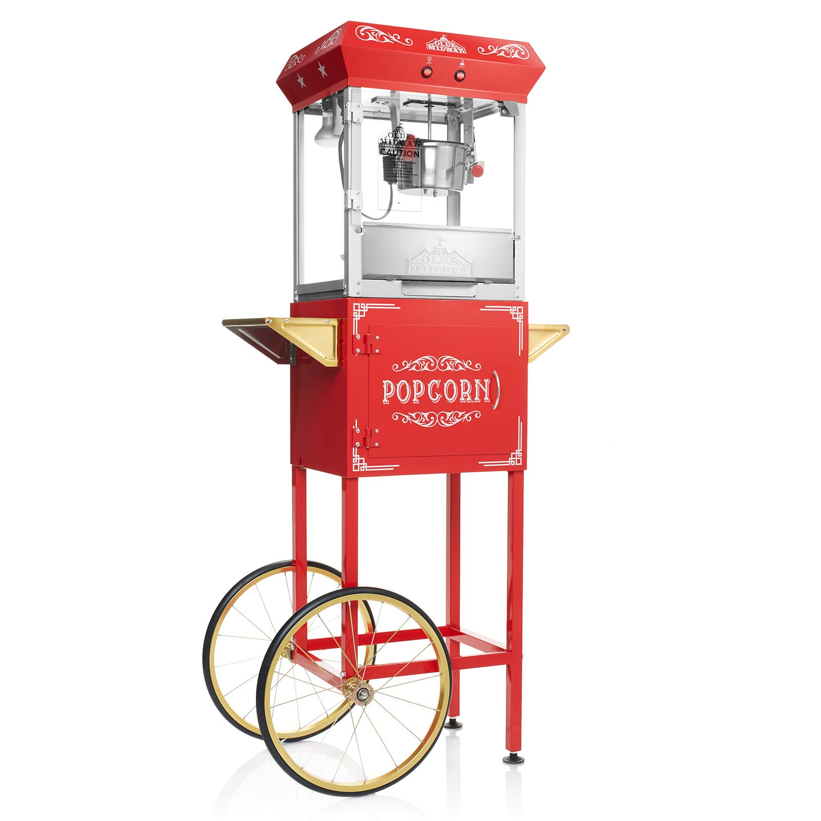 Olde Midway Vintage Style Popcorn Machine Maker Popper with Cart and 6-Ounce Kettle - Red