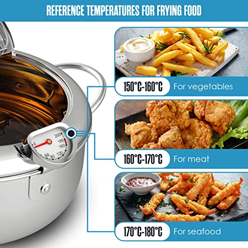 Deep Fryer Pot, Tempura Frying Pan, Stove Top, 9” x 5.5”, 114 Oz (3.6 Qt), 304 Stainless Steel, Flat Bottom, w/Lid & Temperature Control Thermometer, Japanese Style Cookware, Mini Frier | Houseables