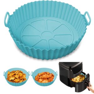 acohice air fryer silicone pot,reusable air fryer liners,no need to clean the air fryer,food safe air fryer accessories,8 inch silicone air fryer basket(top: 8" - bottom: 6.96")(blue)