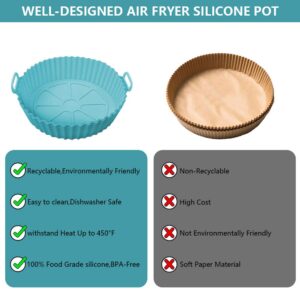 ACOHICE Air Fryer Silicone Pot,Reusable Air Fryer Liners,No Need to Clean the Air Fryer,Food Safe Air Fryer Accessories,8 Inch silicone air fryer basket(Top: 8" - Bottom: 6.96")(blue)