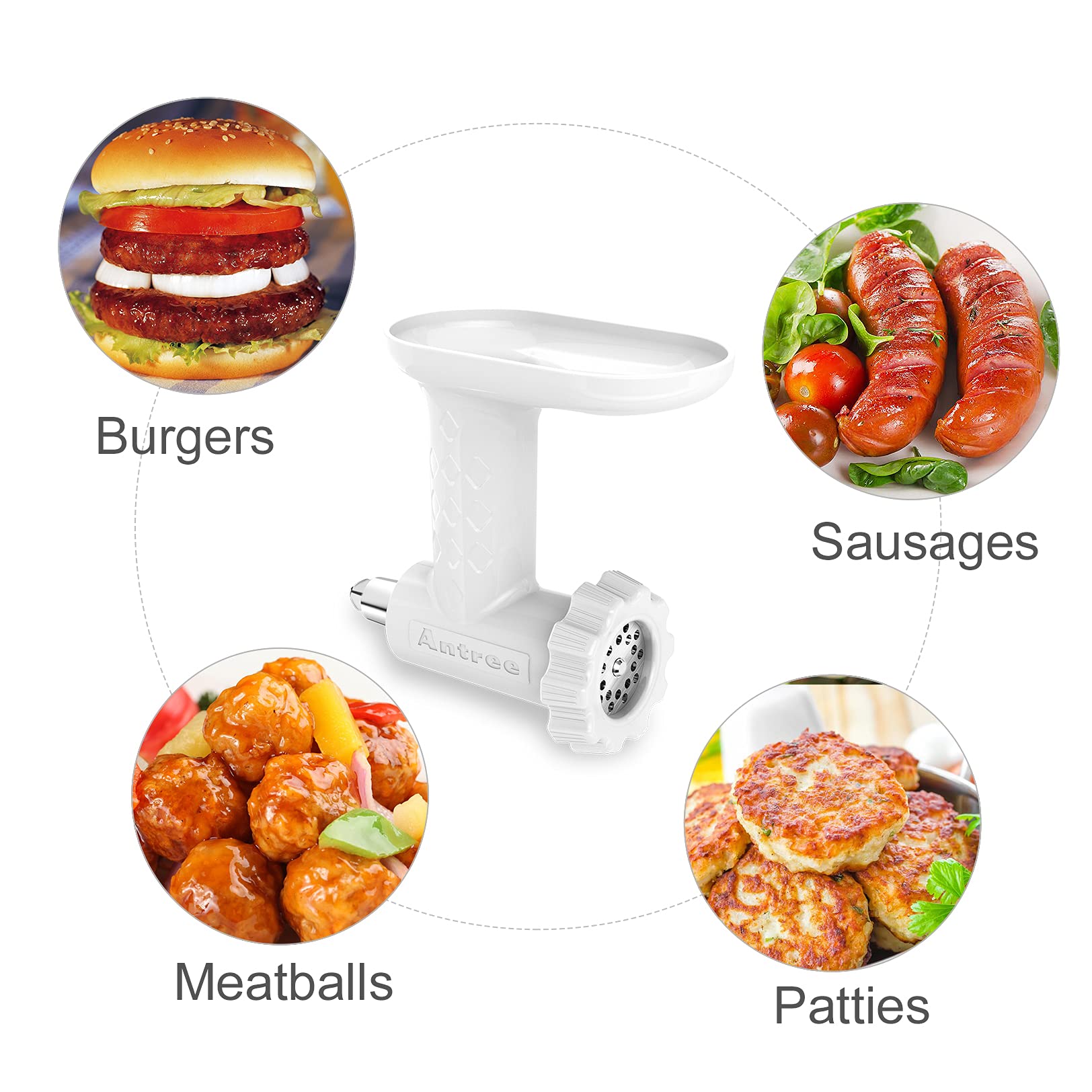 Food Meat Grinder Attachments for KitchenAid Stand Mixers, Excellent Food Grade Meat Grinder Accessories Meat Mixer Attachment Including 2 Sausage Stuffer Tubes Rust-proof and Durable