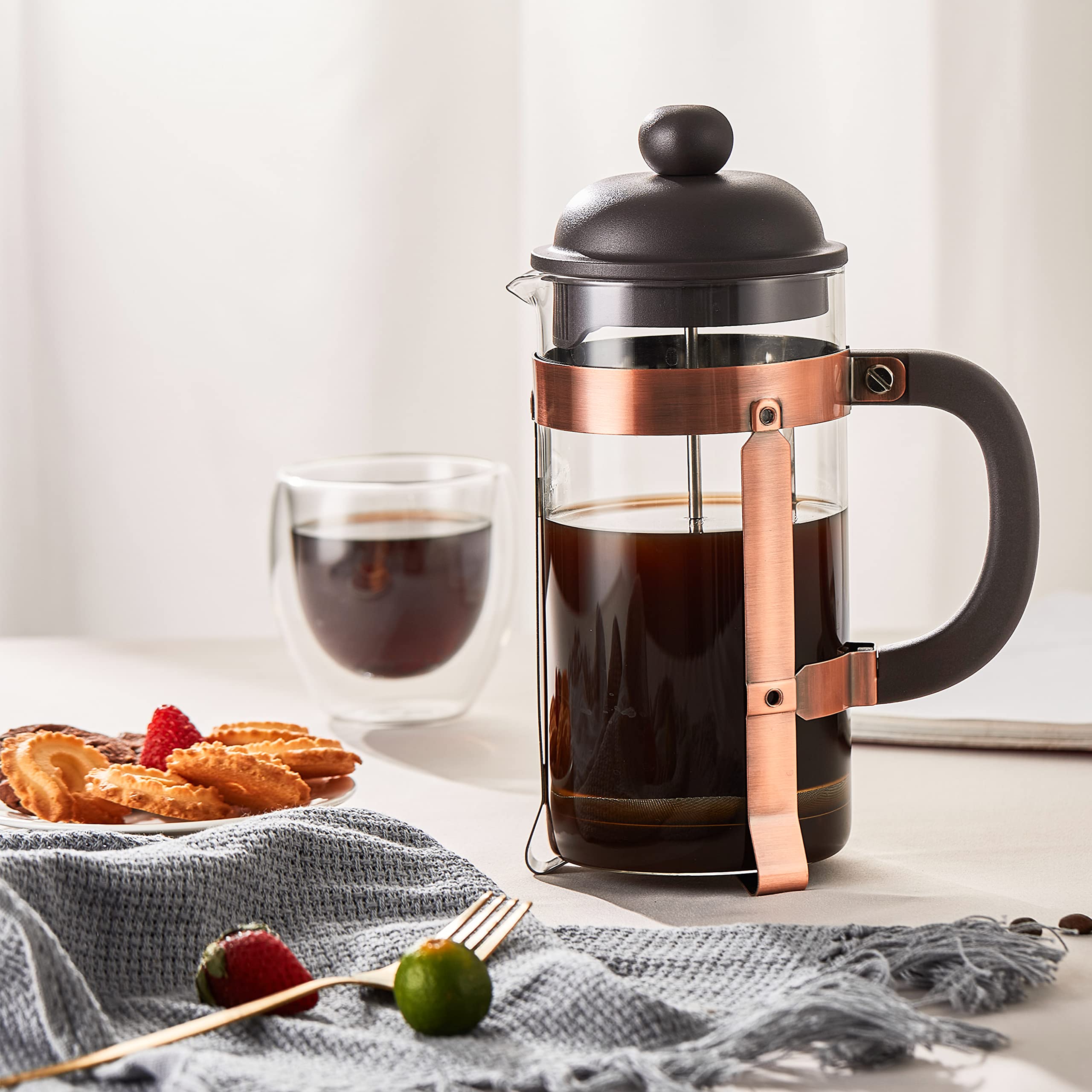 Lilayou French Press Coffee & Tea Maker, 34 Ounce Coffee Press, 304 Stainless Steel Heat Resistant High Boron Glass Easy to Clean (Dark Brown, 34oz)