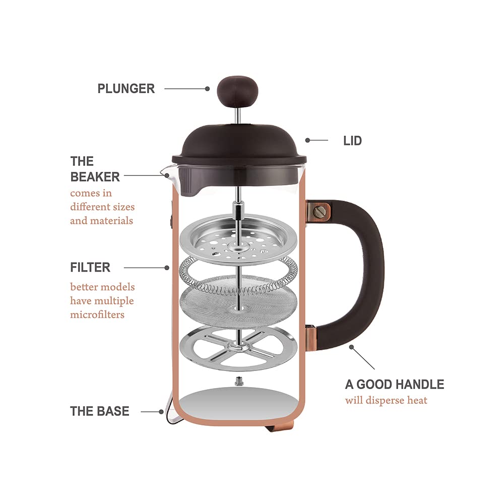 Lilayou French Press Coffee & Tea Maker, 34 Ounce Coffee Press, 304 Stainless Steel Heat Resistant High Boron Glass Easy to Clean (Dark Brown, 34oz)