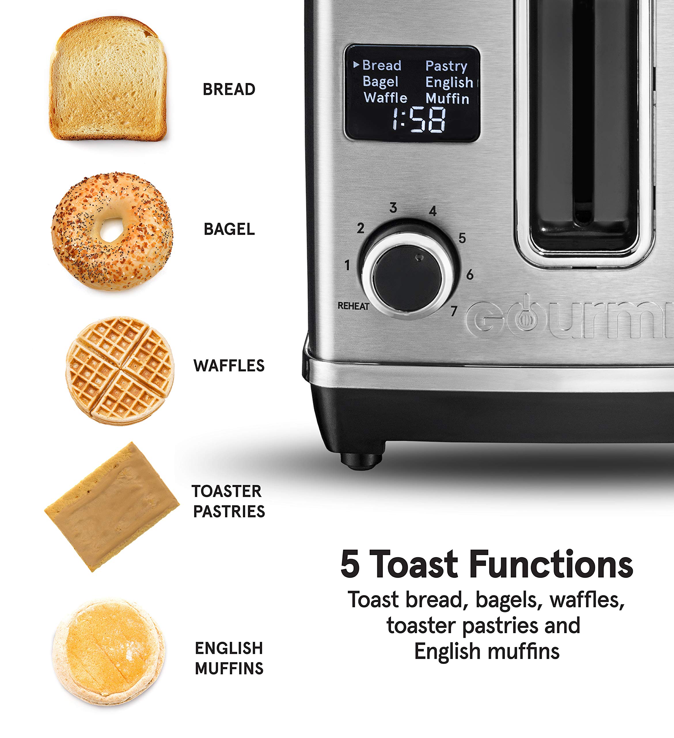 Gourmia GDT2650 Digital Multi-Function Stainless Steel Toaster