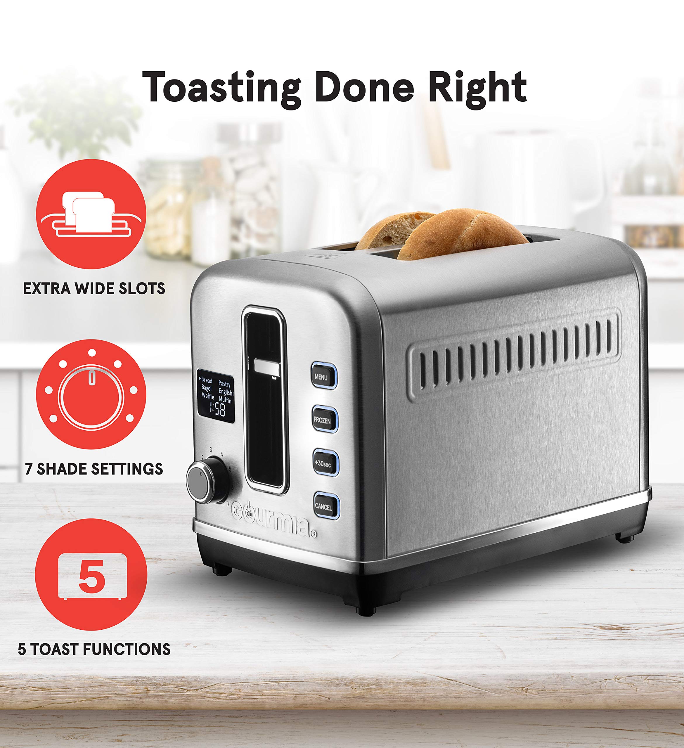 Gourmia GDT2650 Digital Multi-Function Stainless Steel Toaster