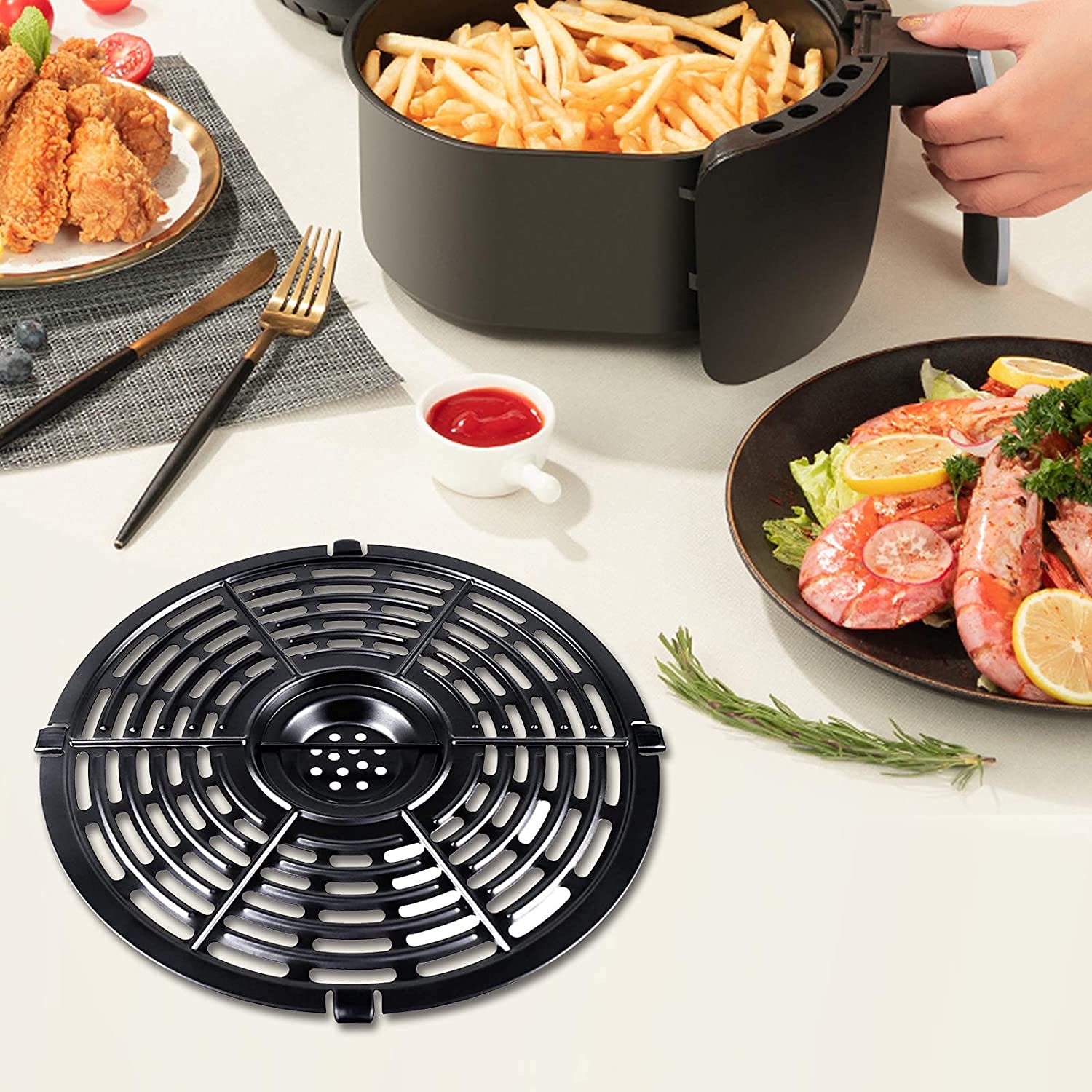 Air fryer Replacement Parts for Ninja AF101 AF161 AF150 Air Fryer, 8.2'' Round Food Grade Air Fryer Grill Pan Grill Plate Crisper Plate Accessories Tray Rack Compatible Ninja Foodie Pressure Cooker