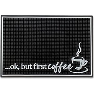 new mungo coffee bar mat - coffee bar accessories for coffee station, coffee accessories, coffee bar decor, coffee decor - ok, but first coffee maker mat for countertops - rubber mat - 18”x12”
