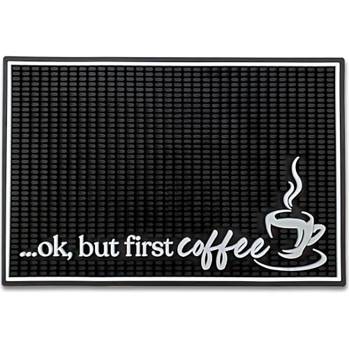 New Mungo Coffee Bar Mat - Coffee Bar Accessories for Coffee Station, Coffee Accessories, Coffee Bar Decor, Coffee Decor - Ok, But First Coffee Maker Mat for Countertops - Rubber Mat - 18”x12”