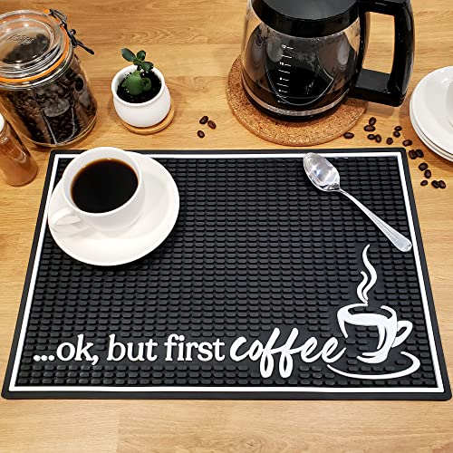 New Mungo Coffee Bar Mat - Coffee Bar Accessories for Coffee Station, Coffee Accessories, Coffee Bar Decor, Coffee Decor - Ok, But First Coffee Maker Mat for Countertops - Rubber Mat - 18”x12”