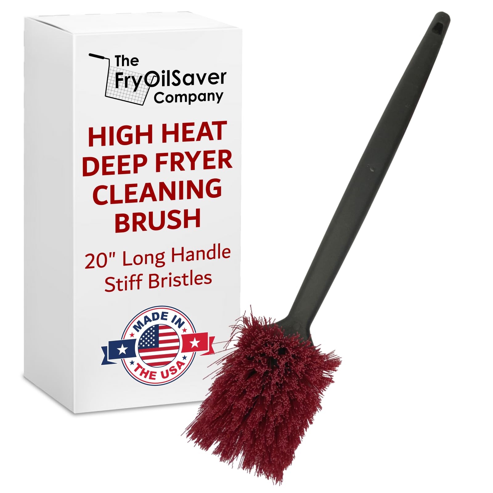 Heavy Duty High Heat Deep Fryer 20" Cleaning Brush, Pot Brush, Long Handle, Brush for Commercial Fryer, Grills, Griddle, and Waffle Maker, Restaurant Kitchen Fryer Brush, FryOilSaver Co. FRY-12116