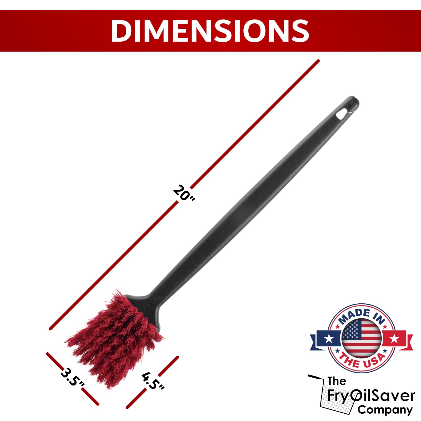 Heavy Duty High Heat Deep Fryer 20" Cleaning Brush, Pot Brush, Long Handle, Brush for Commercial Fryer, Grills, Griddle, and Waffle Maker, Restaurant Kitchen Fryer Brush, FryOilSaver Co. FRY-12116