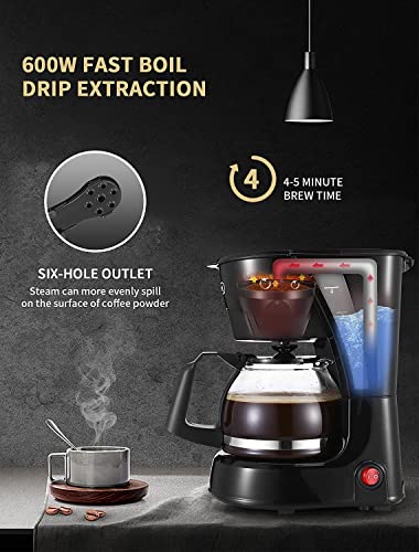 Gevi 4 Cups Small Coffee Maker, Compact Coffee Machine with Reusable Filter, Warming Plate and Coffee Pot for Home and Office