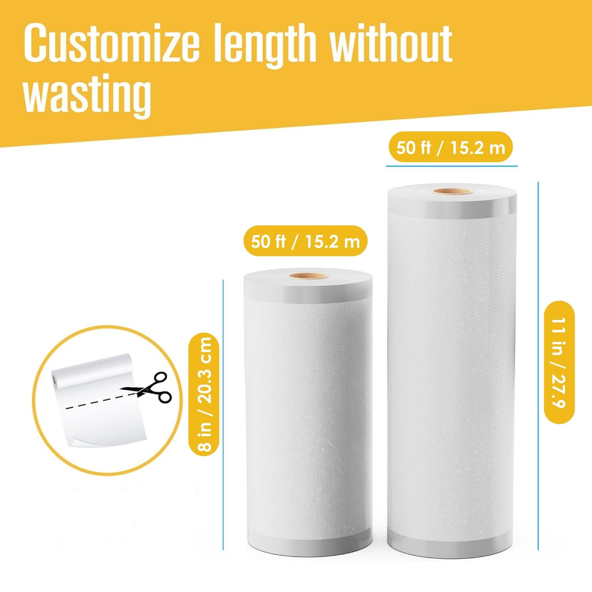 Houseables Vacuum Sealer Bags, Food Saver Rolls, Sous Vide Seal Bag, 8 & 11 Inch x 50 Ft Combo, 2 Pack, Large, Heavy Duty, Vaccum Sealed Roll, For Meal Storage, Vac Sealing Machine, Freezer, Reusable