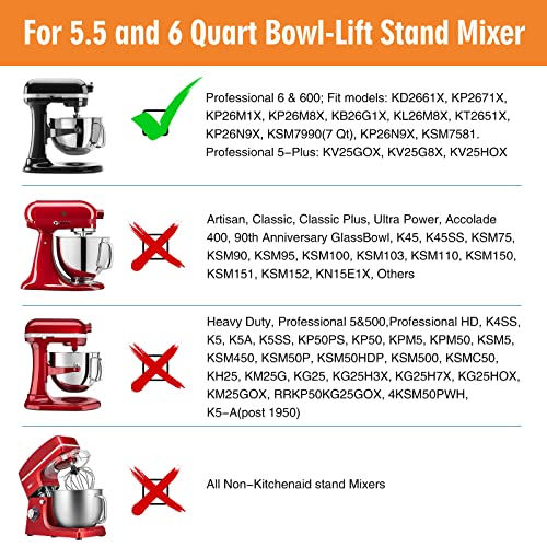 Flex Edge Beater for KitchenAid 5.5-6 QT Bowl-Lift Stand Mixer with 2 Kitchen Accessories, Flat Beater Paddle with Flexible Silicone Edges Bowl Scraper, Kitchen Aid Mixers Accessories