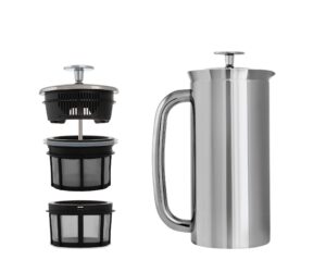 espro - p7 french press - double walled stainless steel insulated coffee and tea maker with micro-filter - keep drinks hotter for longer, perfect for home (polished stainless steel, 32 oz)