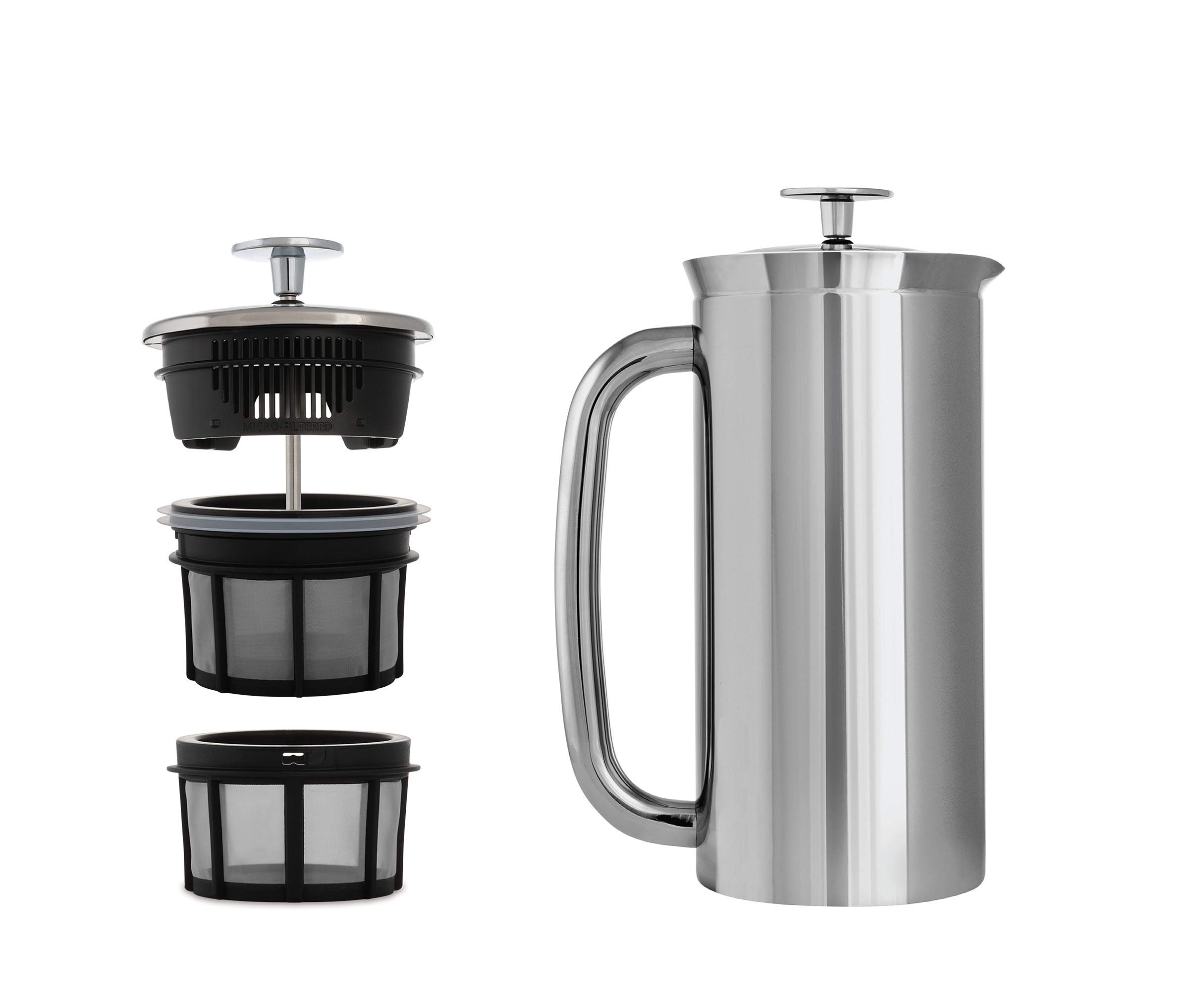 ESPRO - P7 French Press - Double Walled Stainless Steel Insulated Coffee and Tea Maker with Micro-Filter - Keep Drinks Hotter for Longer, Perfect for Home (Polished Stainless Steel, 32 Oz)