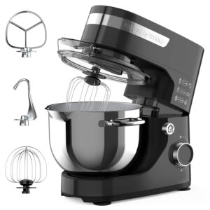 stand mixer, whall 12-speed tilt-head kitchen mixer,for baking bread,cakes,cookie,pizza,salad, electric food mixer with dough hook/wire whip/beater, stainless steel bowl,（black)