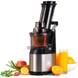 ventray slow press masticating juicer machine, electric whole slow cold press juice extractor maker for citrus orange fruit vegetable compact small space saving easy to clean bpa free
