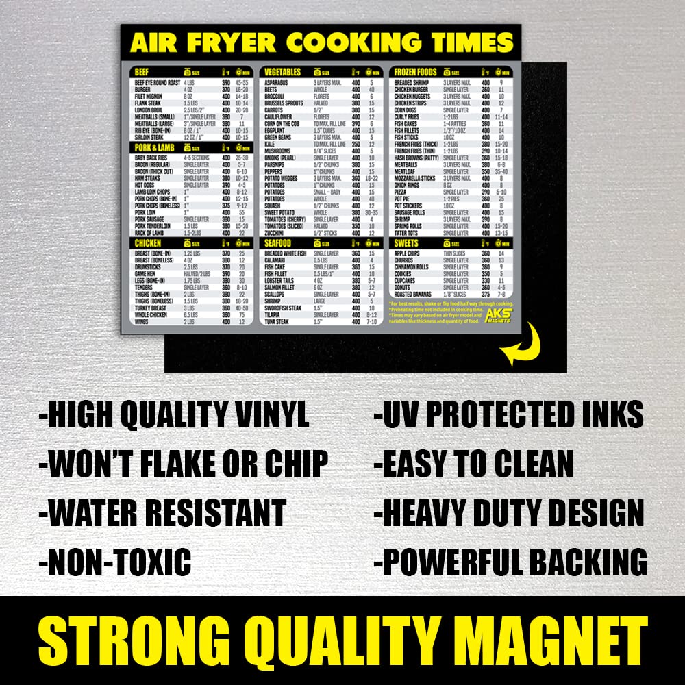 Air Fryer Cooking Times Chart Magnet - Extra Large Easy to Read Airfryer Magnetic Cheat Sheet - Healthy Air Fryer Cookbook Accessory Air Fryer Food Kitchen Conversion Air Fryer Oven Accessories (Grey)