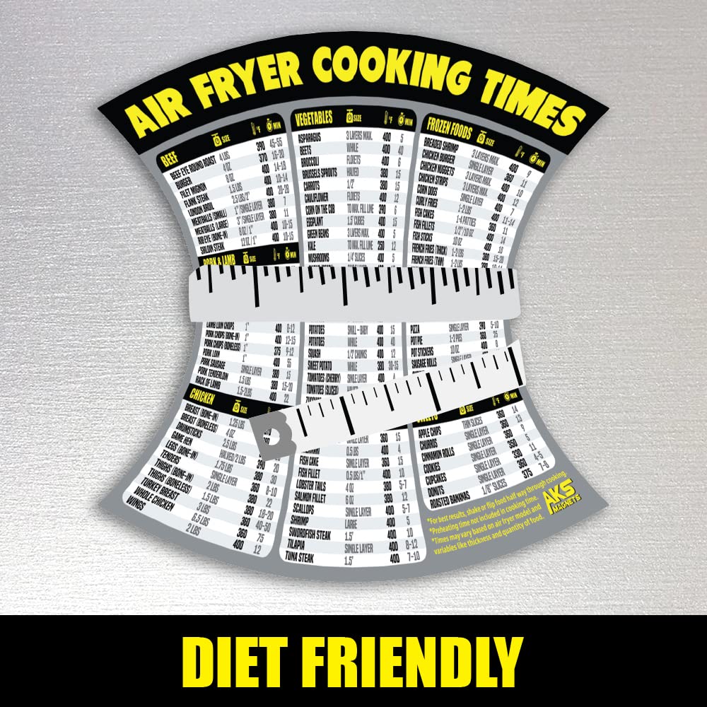 Air Fryer Cooking Times Chart Magnet - Extra Large Easy to Read Airfryer Magnetic Cheat Sheet - Healthy Air Fryer Cookbook Accessory Air Fryer Food Kitchen Conversion Air Fryer Oven Accessories (Grey)