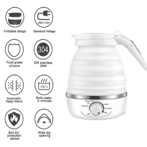 Travel Electric Kettle,600ML Collapsible Small Electric Kettle,Portable Kettle with Temperature Control,Multifunctional Mini Kettle for Boiling Water,Hot Water Kettle with Keep Warm & Delay Start