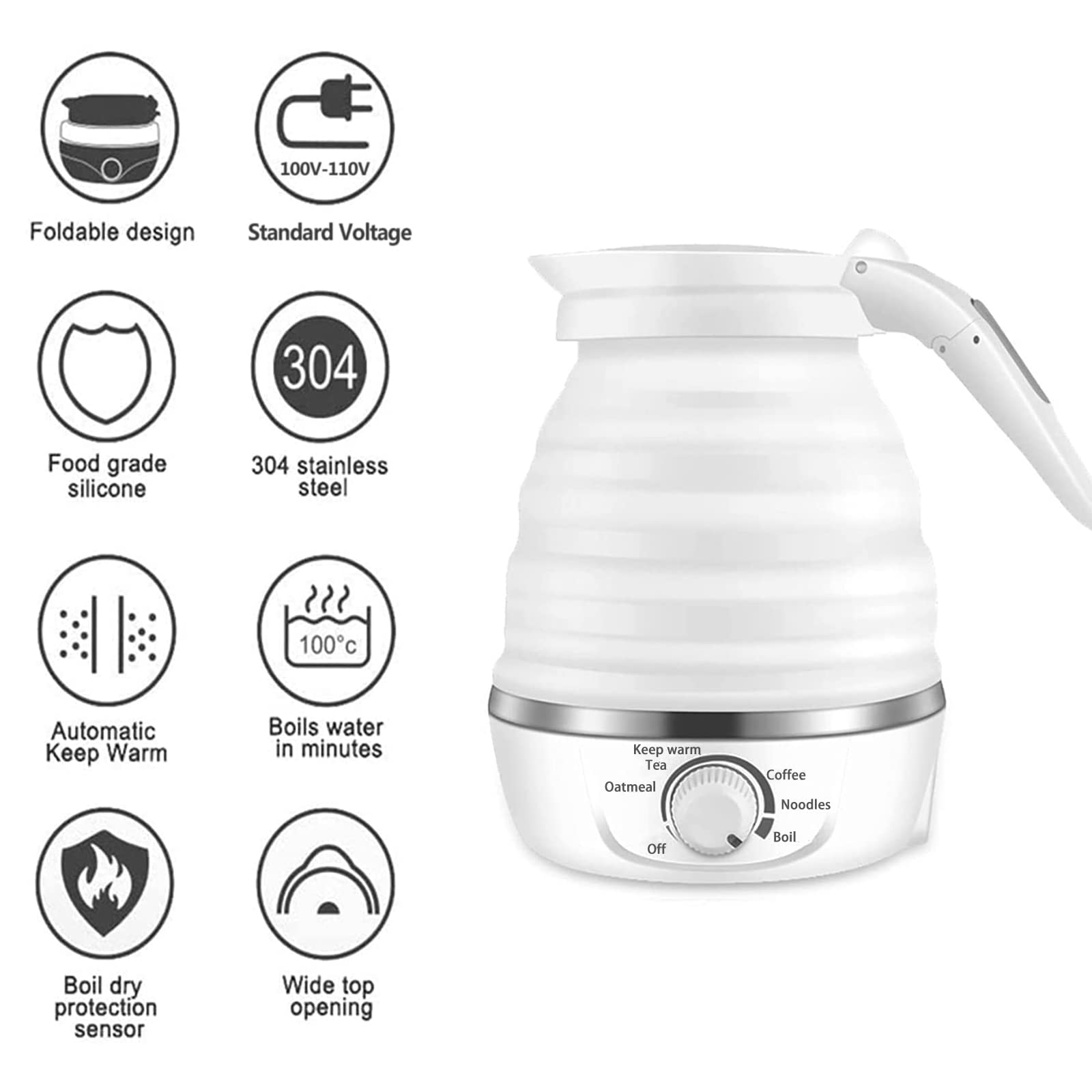 Travel Electric Kettle,600ML Collapsible Small Electric Kettle,Portable Kettle with Temperature Control,Multifunctional Mini Kettle for Boiling Water,Hot Water Kettle with Keep Warm & Delay Start