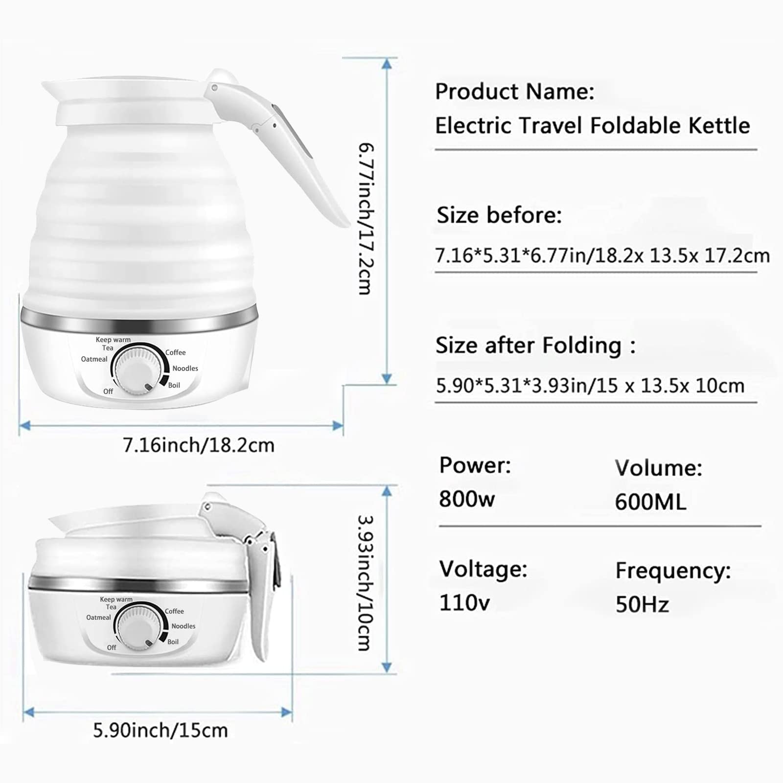 Travel Electric Kettle,600ML Collapsible Small Electric Kettle,Portable Kettle with Temperature Control,Multifunctional Mini Kettle for Boiling Water,Hot Water Kettle with Keep Warm & Delay Start