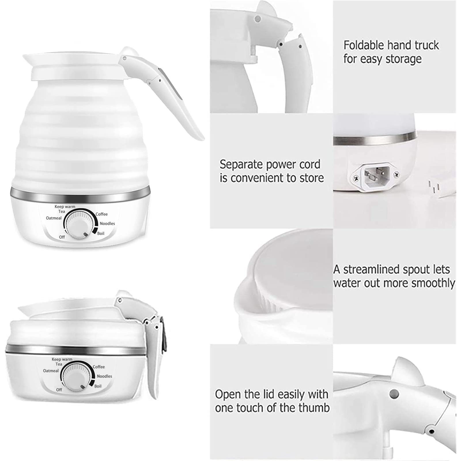 Travel Electric Kettle,600ML Collapsible Small Electric Kettle,Portable Kettle with Temperature Control,Multifunctional Mini Kettle for Boiling Water,Hot Water Kettle with Keep Warm & Delay Start