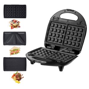 vcj sandwich maker waffle maker 3-in-1 800w panini press with detachable non-stick plates, led indicator light, cool touch handle, compact and portable