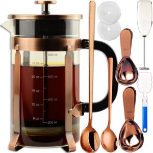 adamita french press coffee maker 8 cups 34 oz 304 stainless steel coffee press with 4 filter screens, easy clean heat resistant borosilicate glass - free 100% bpa (a-style-copper-3a, 34 oz)