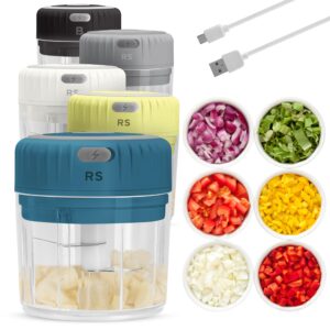 real simple electric mini food processor | great for garlic, onion, ginger, jalapeño, mini chopper for quick food prep station | portable usb charging, 250 ml food container | blue