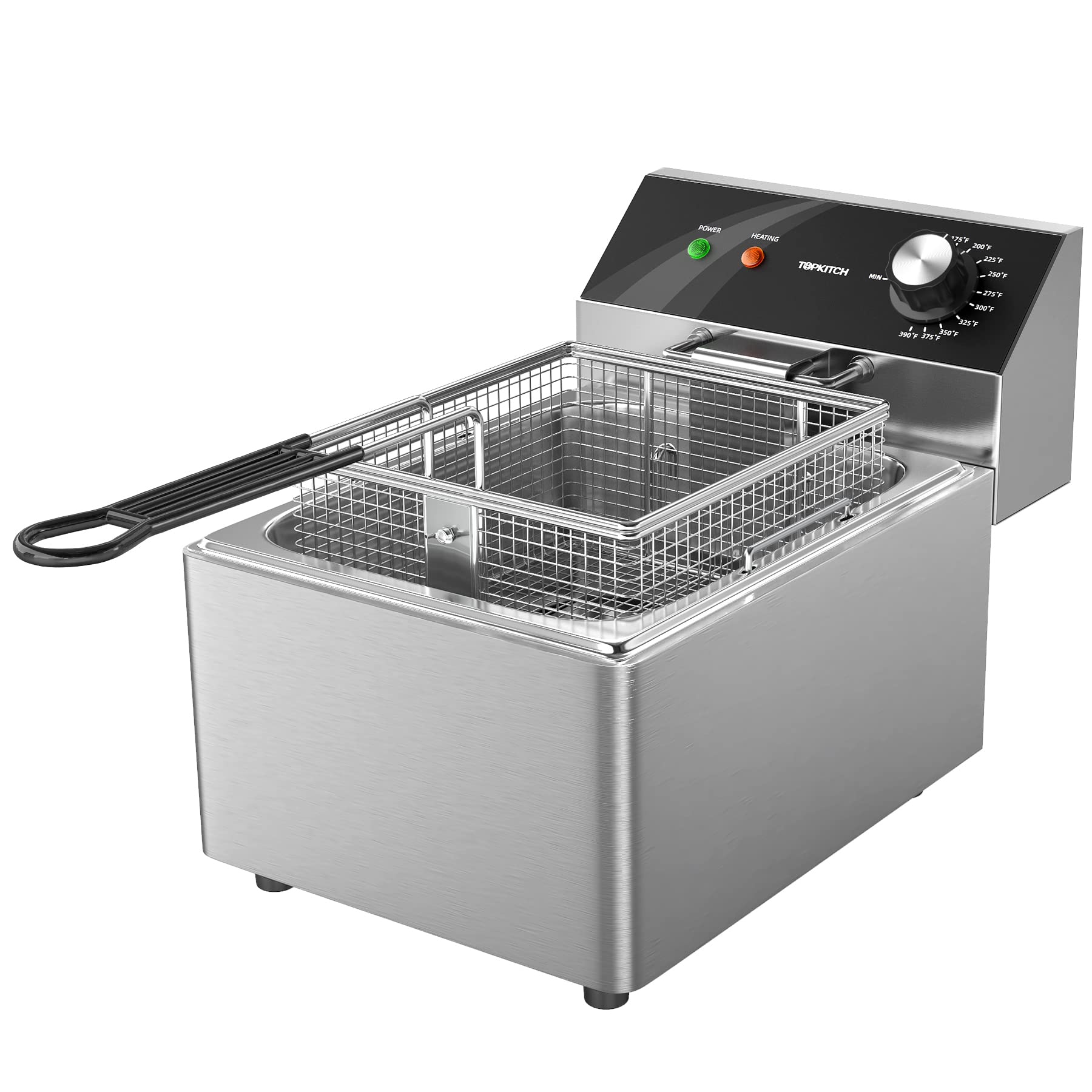 TOPKITCH Electric Deep Fryer Countertop Deep Fryer with Basket and Lid Capacity 10L(10.5QT) Stainless Steel Single Tank Fryer for Home Use Easy to Clean Oil Fryers 1800 Watts, 120V