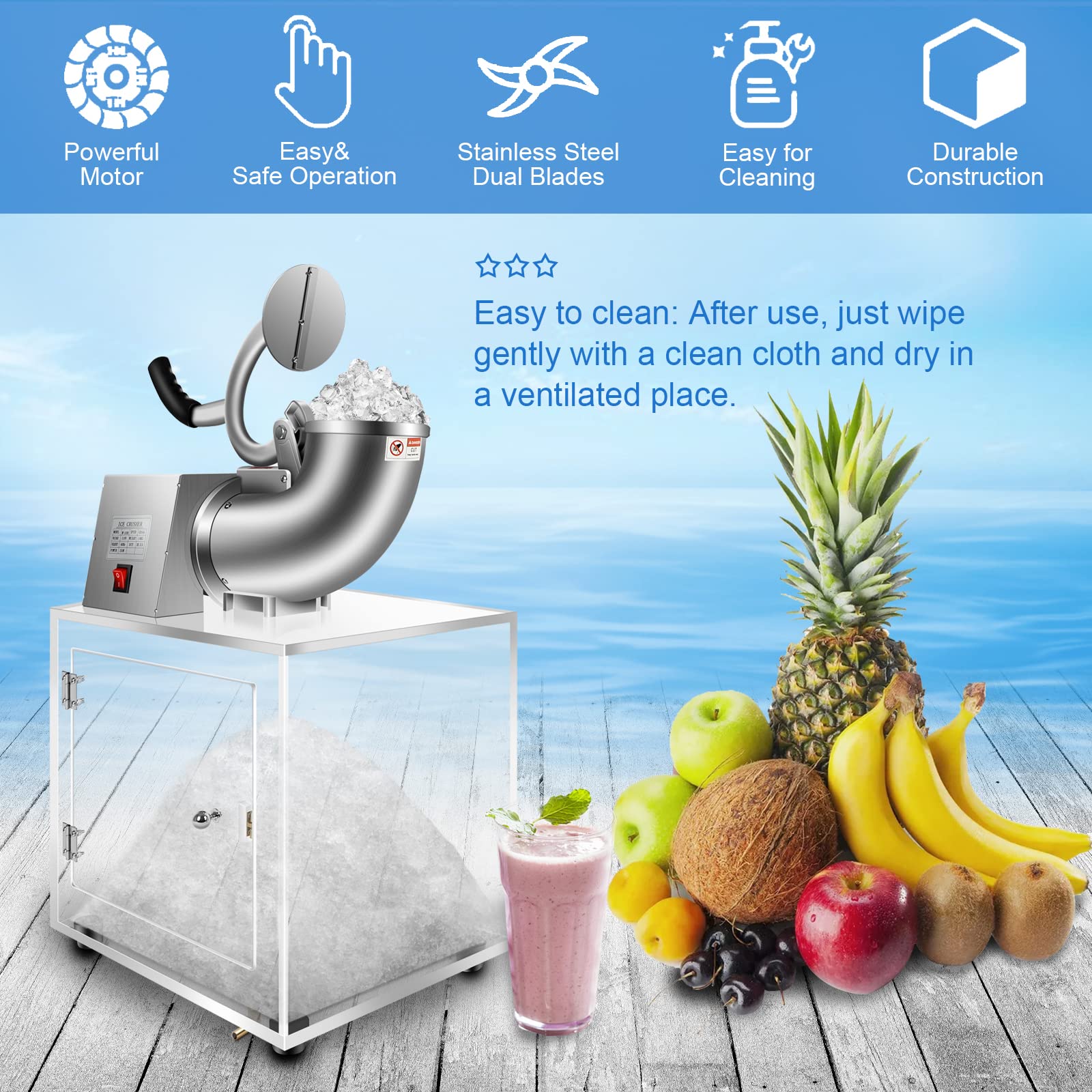 Commercial Snow Cone Machine Ice Shaver Macker 440lbs/hr, ETL Approved 300W Electric Ice Crusher Machine with Dual Blades, Shaved Ice Machine for Home, Restaurants, Bars