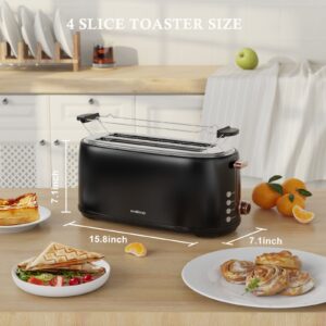 Evoloop Toaster 4 Slice, Stainless Steel Bread Toasters, 6 Bread Shade Settings, Reheat, Bagel, Defrost, Cancel Function, 1.5" Extra Wide Slots,Removable Crumb Tray（Black）