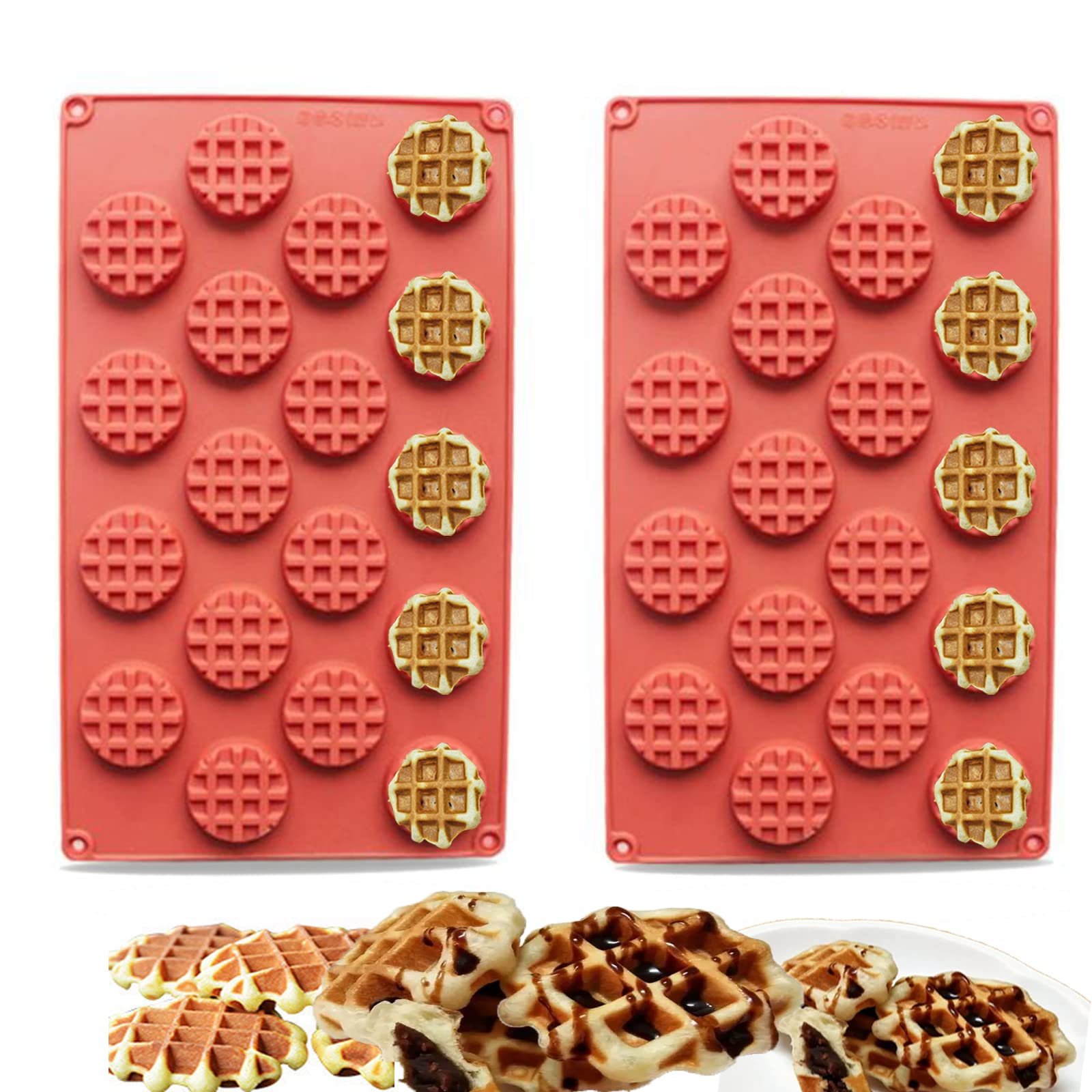 Silicone Waffle Mold Set, 2PCS/Set 18/20 Cavity Mini Silicone Waffle Mold Waffle Maker Mould, Non-stick Cake Cookie Chocolate Making Mold for Baking (B)